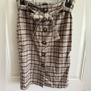 Jules & Leopold Brown and Cream Midi Pencil Skirt with Tie Front